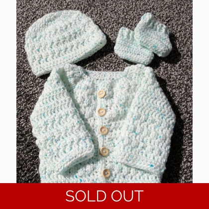 Baby cardigan, hat & booties set